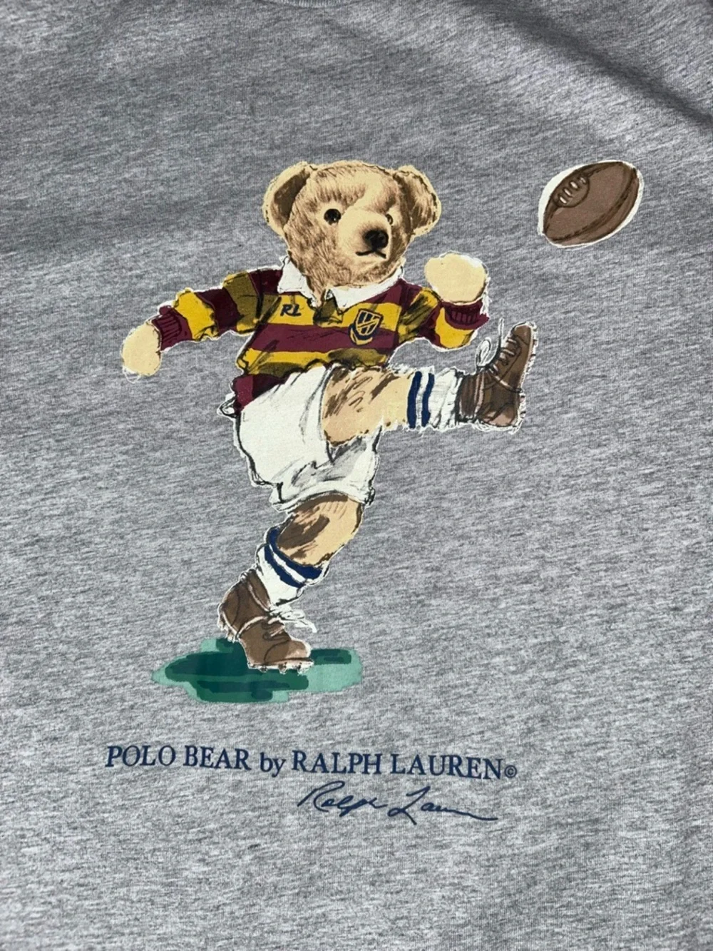 Polo Bear Ralph Lauren Custom Slim Fit Rugby Kicking Football Preppy TShirt Gray